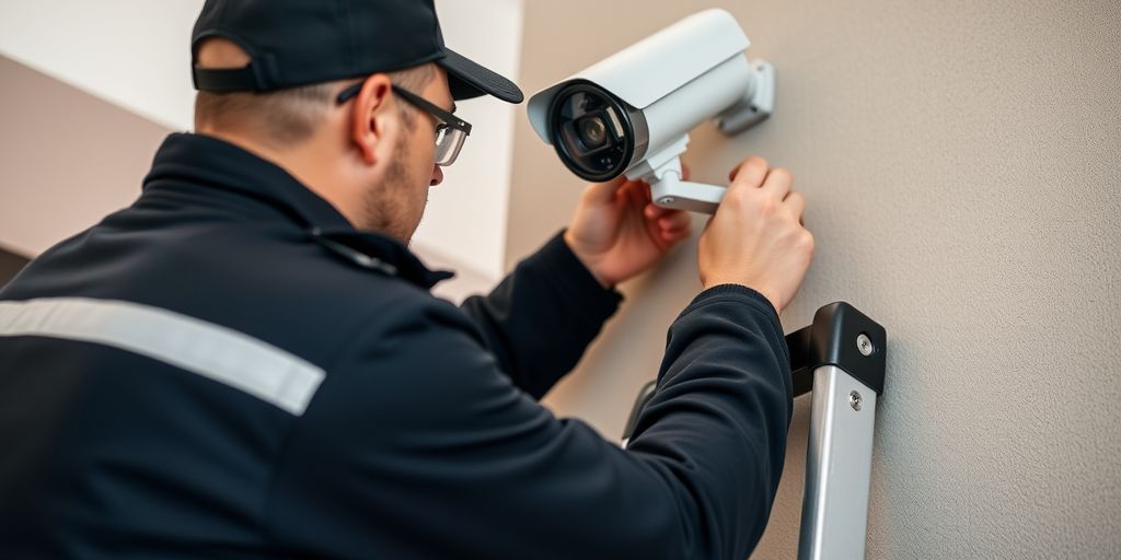Beveiligingsinstallateur monteert CCTV-camera