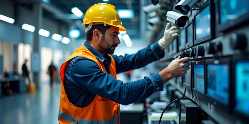 Beveiligingsinstallateur met cctv-systeem.